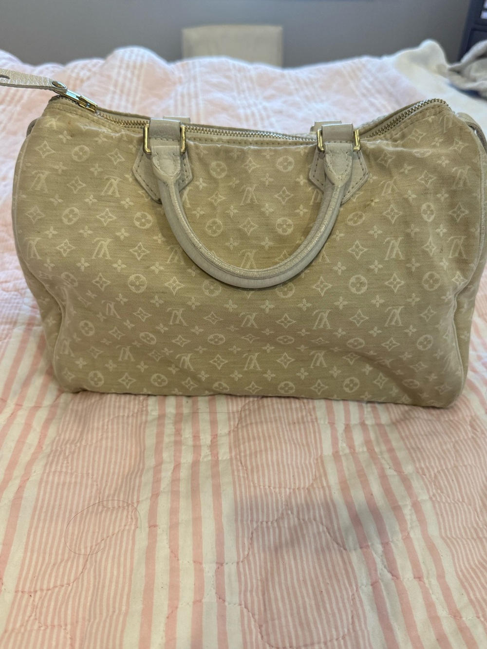 Louis Vuitton Beige and White Monogram Canvas Speed Satchel with Light Trim